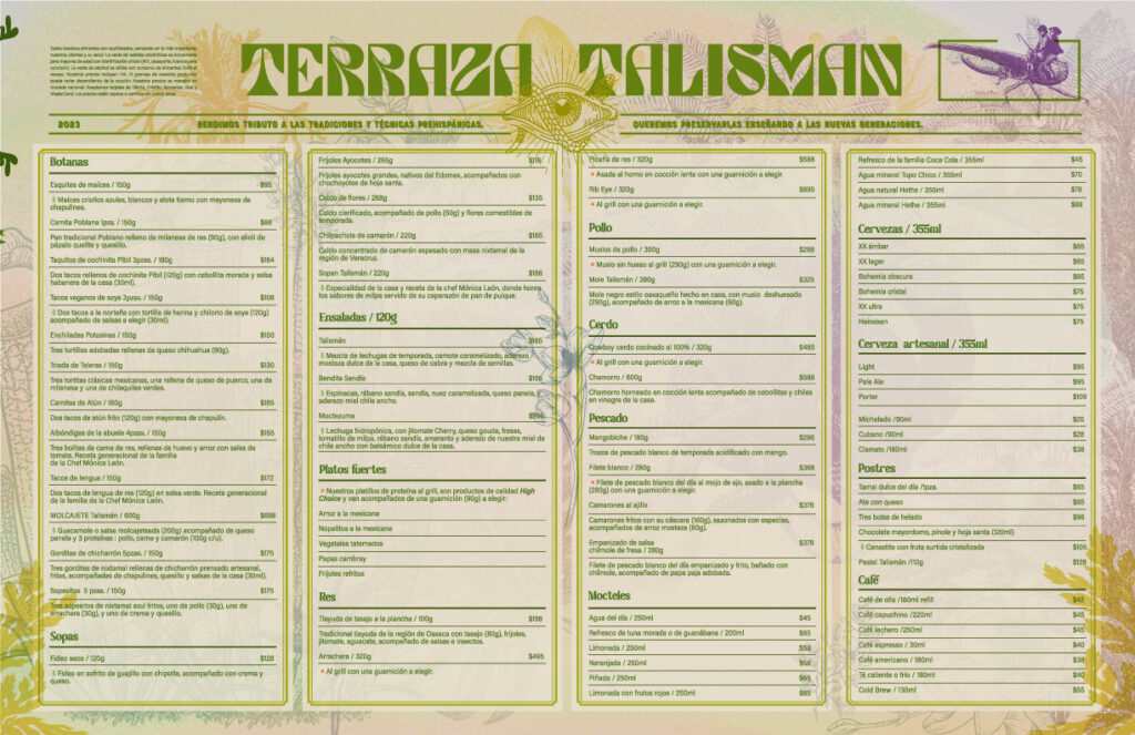 Talisma Program Menu Menu comida – Terraza Talisman
